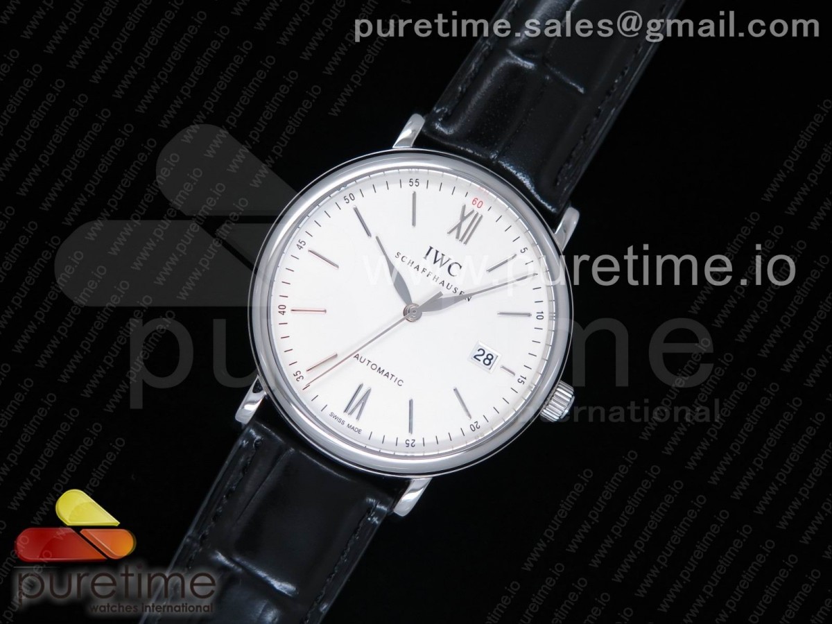 98K공장 IWC 포르토피노 Portofino Automatic SS 98KF 1:1 Best Edition White Dial SS Markers on Black Leather Strap A2892
