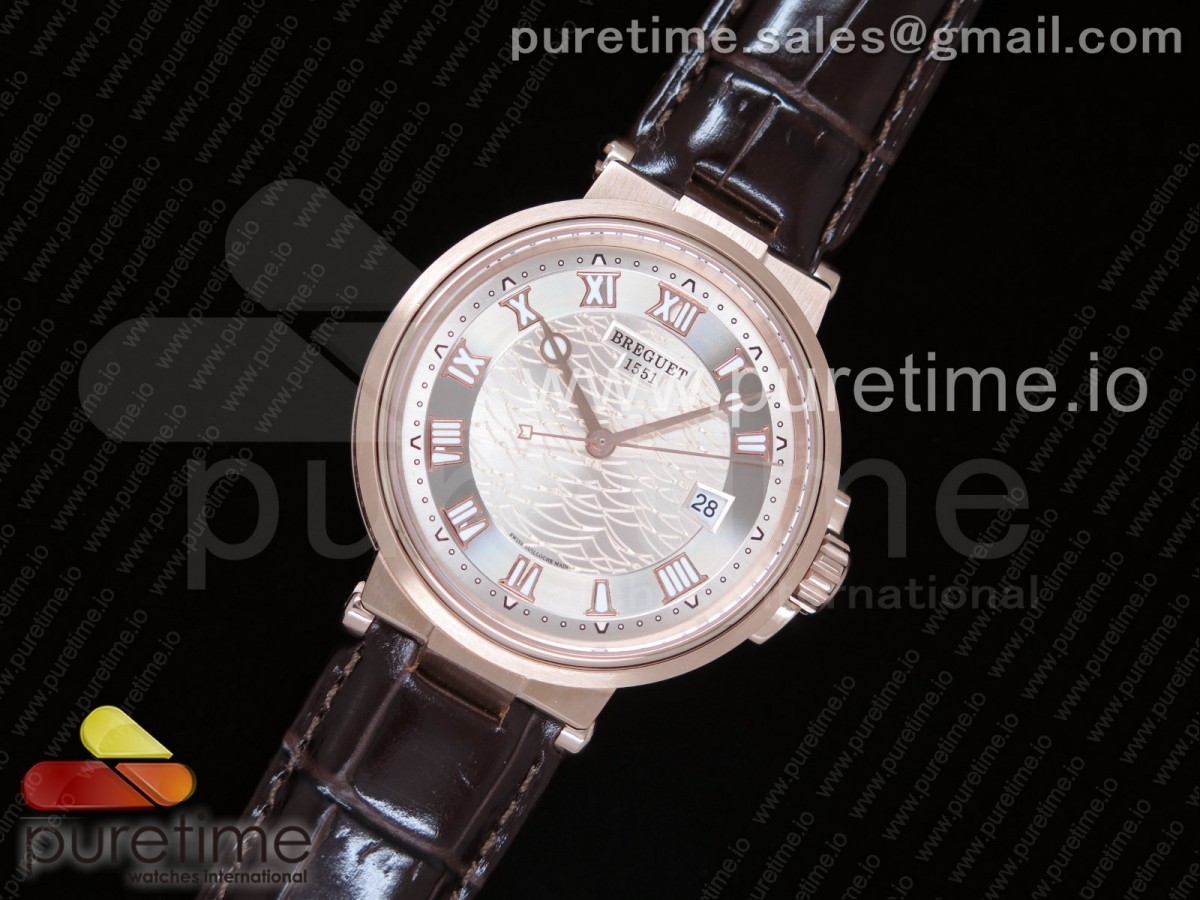 V9공장 브레게 마린 Marine 5517 RG V9F 1:1 Best Edition White Textured Dial on Brown Leather Strap A23J