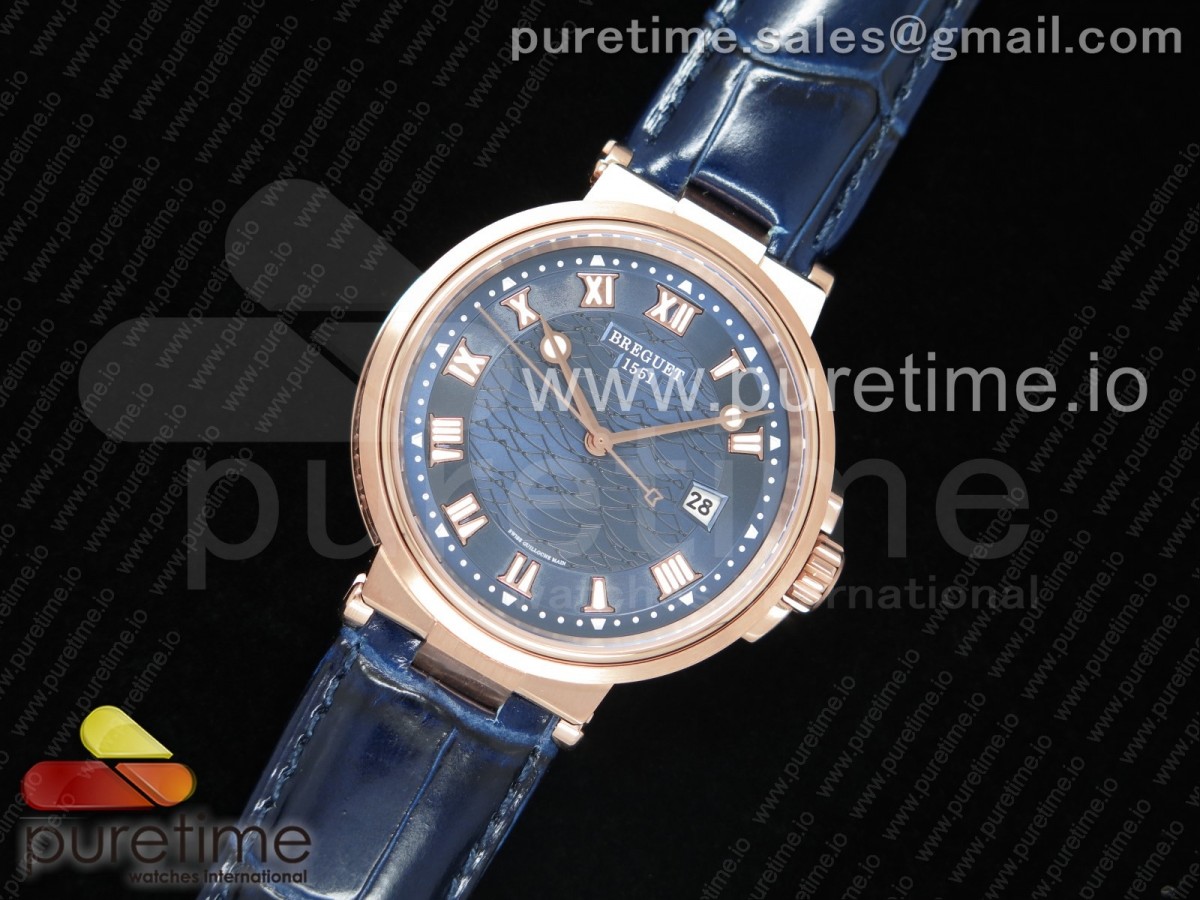 V9공장 브레게 마린 Marine 5517 RG V9F 1:1 Best Edition Blue Dial on Blue Leather Strap A23J