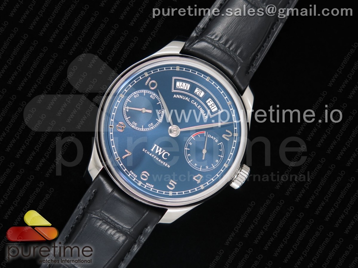ZF공장 IWC 포르투기저 리얼 캘린더 Portuguese Real PR Real Annual Calendar IW503502 ZF 1:1 Best Edition Blue Dial on Black Leather Strap A52850