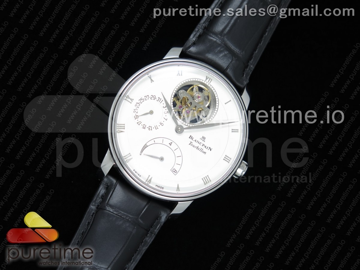 JB공장 블랑팡 빌레렛 투어빌론 Villeret Tourbillon SS Real PR JBF Best Edition White Dial on Black Leather Strap