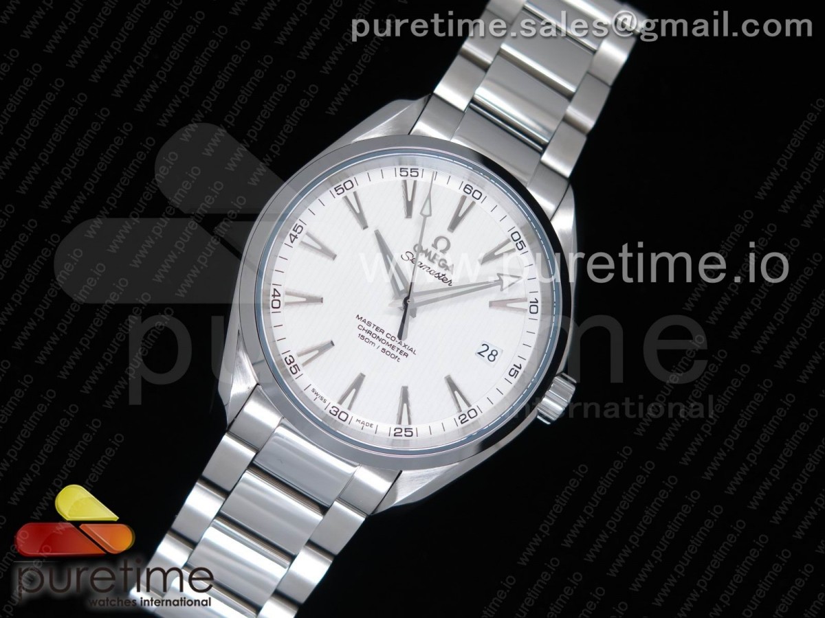 VS공장 오메가 화이트 다이얼 아쿠아테라 150M Aqua Terra 150M SS VSF 11 Best Edition White Textured Dial Silver Markers on SS Bracelet A8500 Super Clone