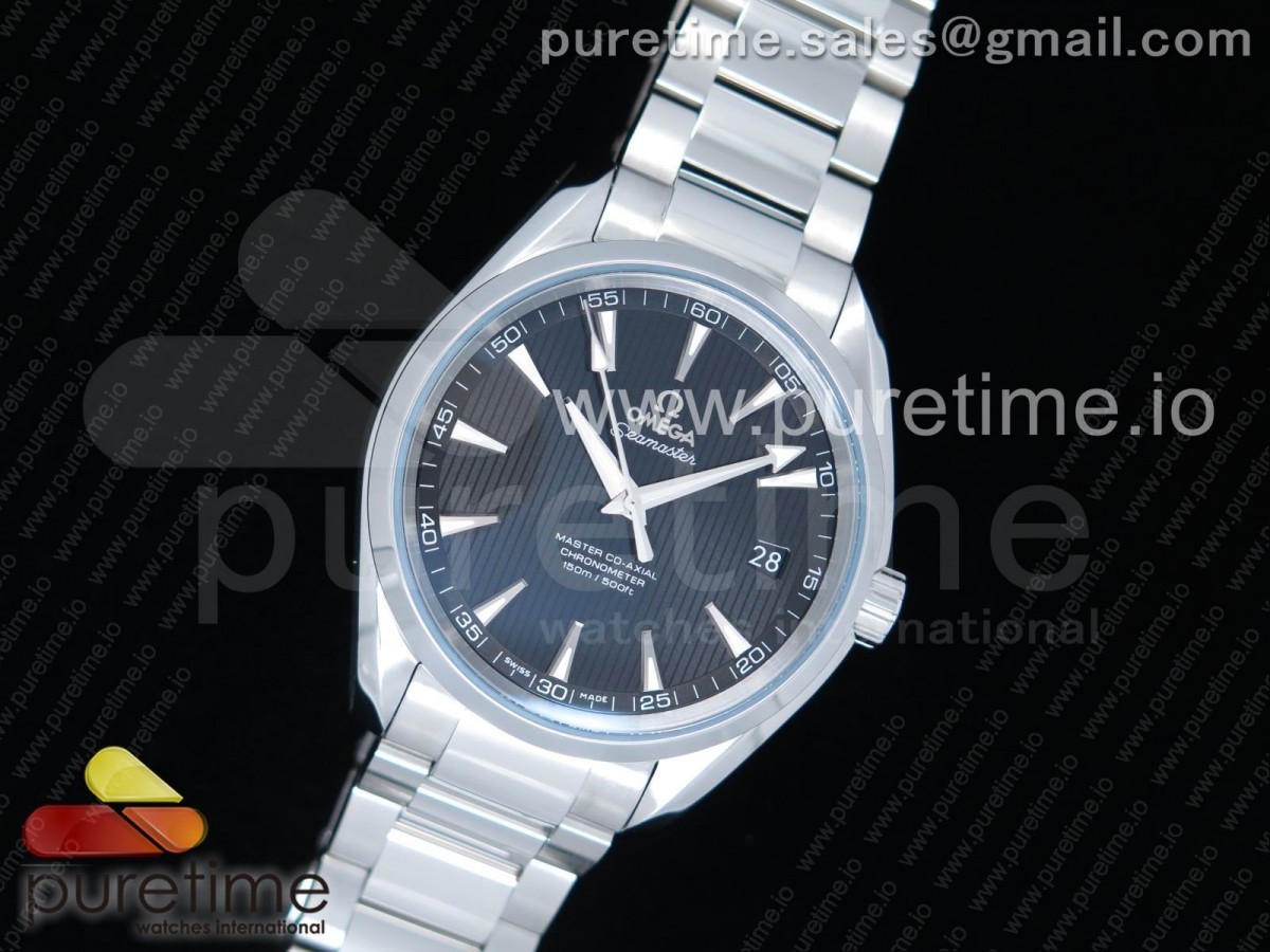VS공장 오메가 블랙 다이얼 아쿠아테라 150M Aqua Terra 150M SS VSF 11 Best Edition Black Textured Dial Silver Markers on SS Bracelet A8500 Super Clone