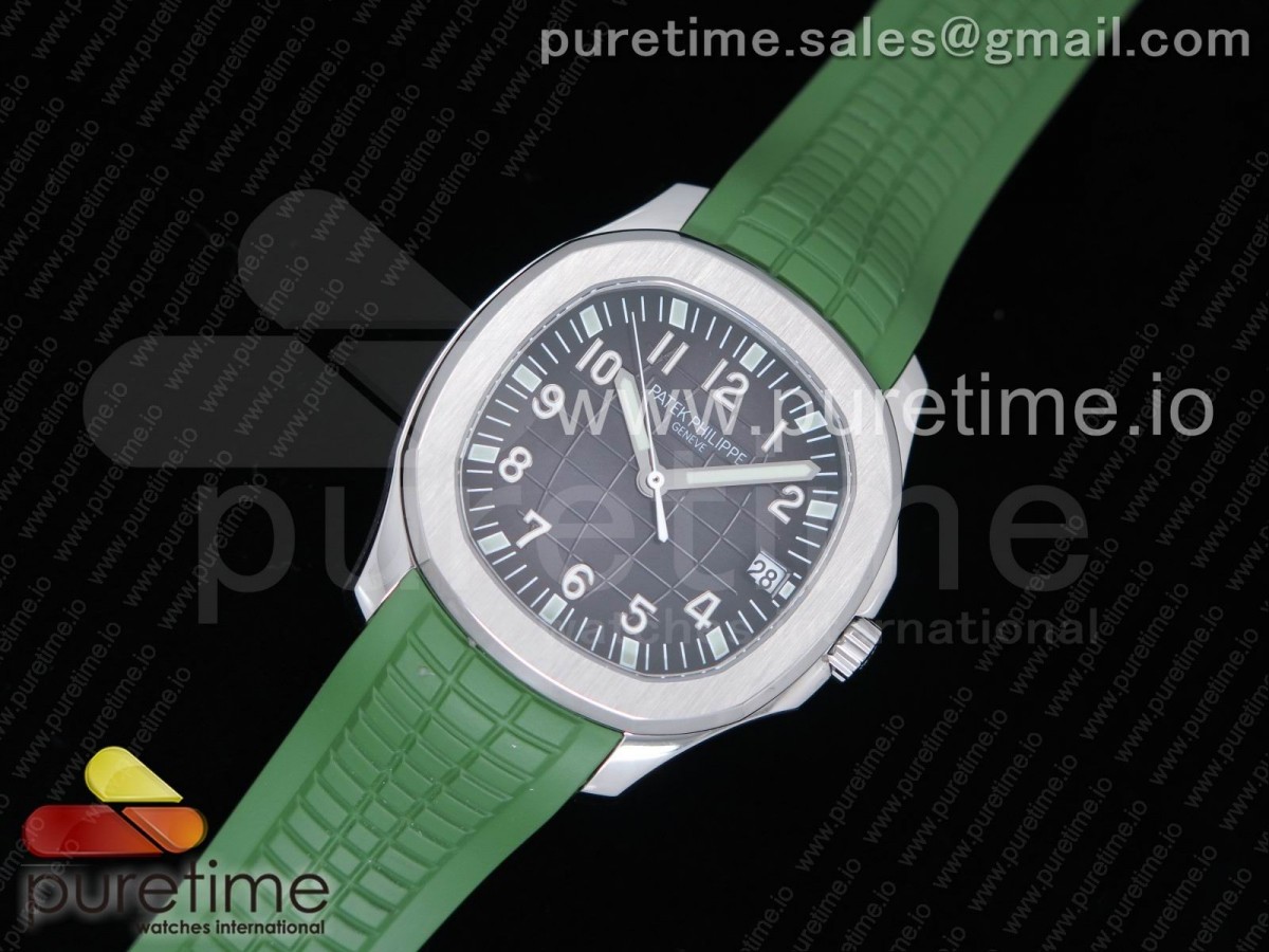PF공장 파텍필립 아쿠아넛 그레이 텍스처드 그린 러버 스트랩 Aquanaut 5167 SS PF 1:1 Best Edition Gray Textured Dial on Green Rubber Strap A324 Clone