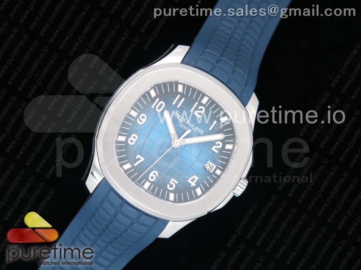 PF공장 파텍필립 아쿠아넛 V2 블루 텍스처드 다이얼  Aquanaut 5168 SS PF 1:1 Best Edition Blue Textured Dial on Blue Rubber Strap A324 Clone V2