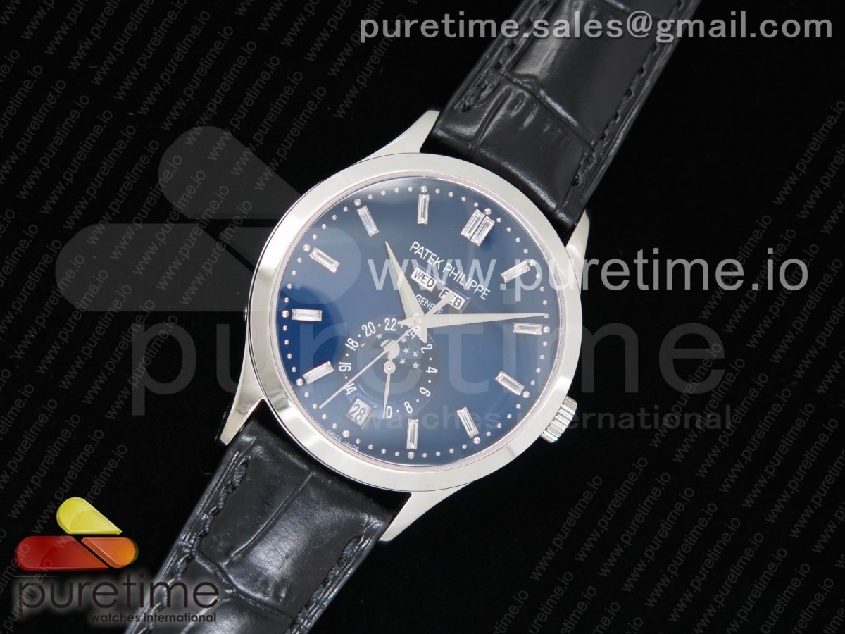 KM공장 파텍필립 컴플리케이션즈 5396G 블루다이얼 마커 Complications 5396G KMF Blue Dial SS Markers on Black Leather Strap A324