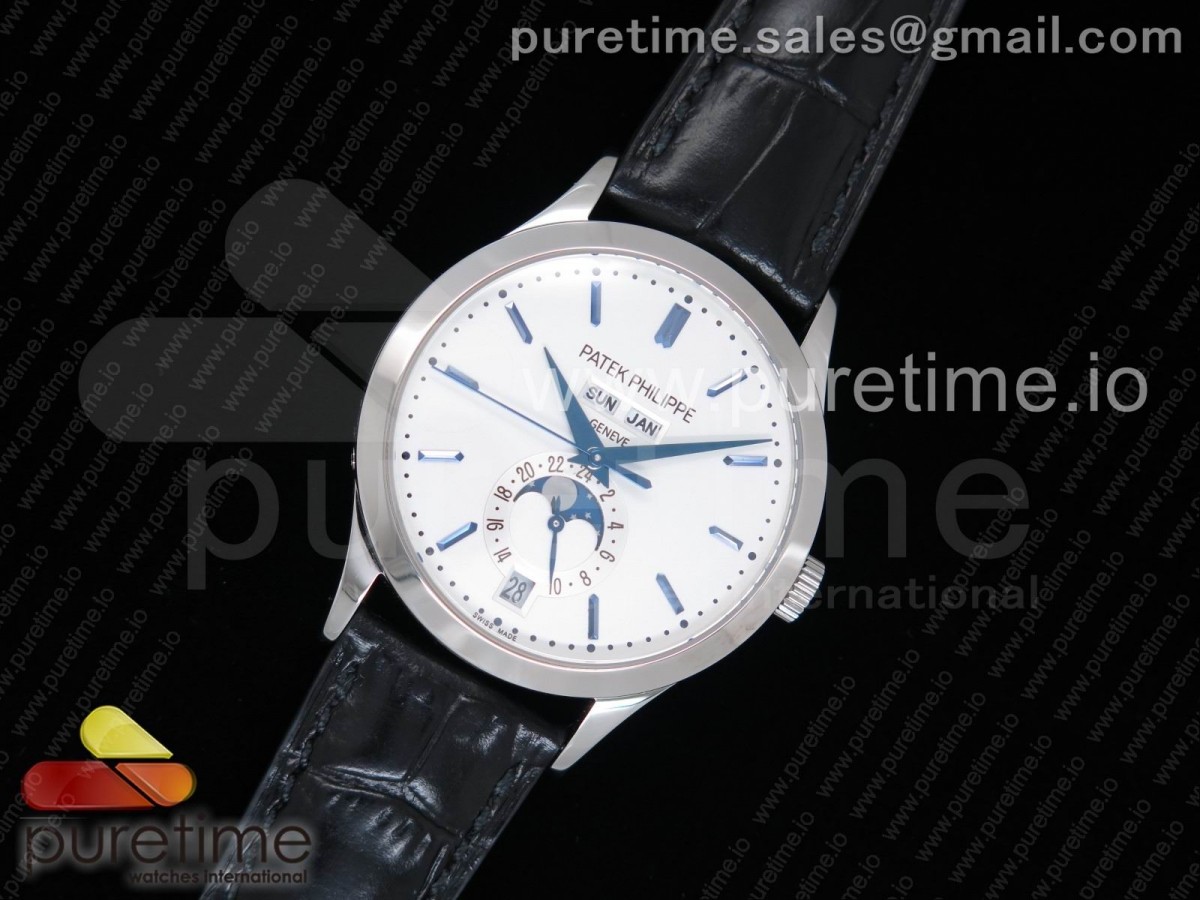 KM공장 파텍필립 컴플리케이션즈 5396G 화이트 다이얼 블루 마커Complications 5396G KMF White Dial Blue Markers on Black Leather Strap A324