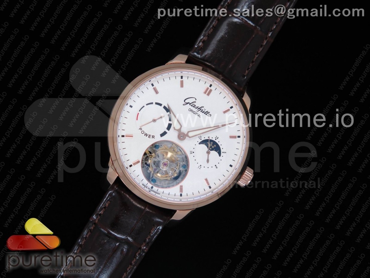 글라슈테 세너터 뚜르비용 로즈골드 화이트 다이얼 브라운 레더 스트랩Senator Tourbillon RG White Dial on Brown Leather Strap