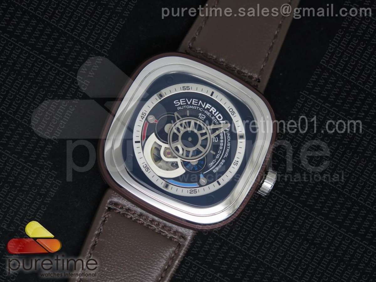 세븐프라이데이 P3-2 블랙 다이얼 브라운 레더 스트랩 SevenFriday P3-2 Black Dial on Brown Leather Strap Miyota 82S7