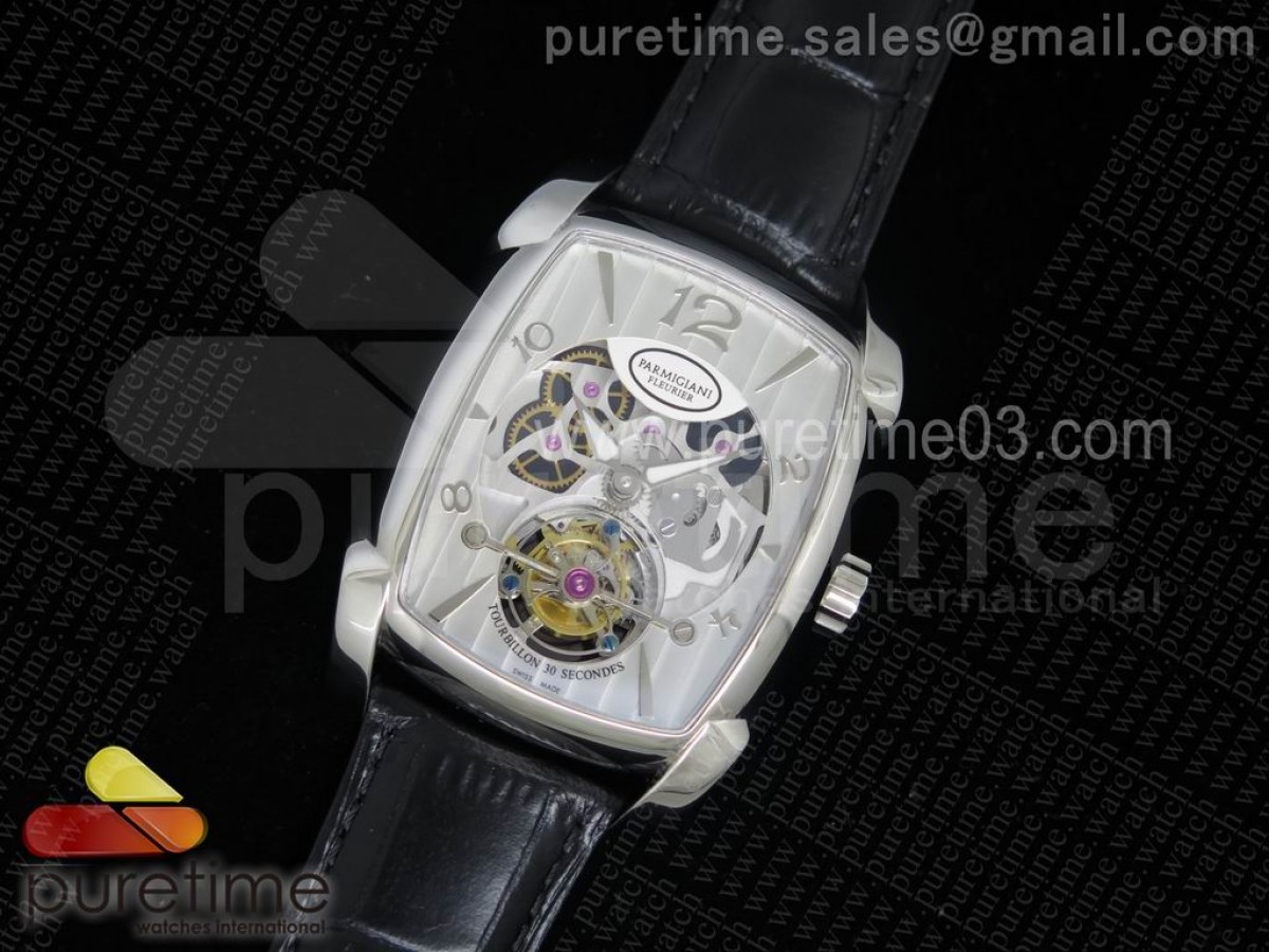 파르마지아니 칼파 그란데 뚜르비옹 실버 스켈레톤 다이얼 Kalpa Grande Tourbillon SS Silver Skeleton Dial on Black Leather Strap