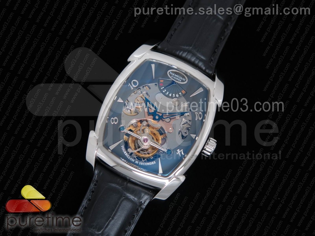 파르마지아니 칼파 그란데 뚜르비옹 그레이 스켈레톤 다이얼 Kalpa Grande Tourbillon Real PR SS Gray Skeleton Dial on Black Leather Strap