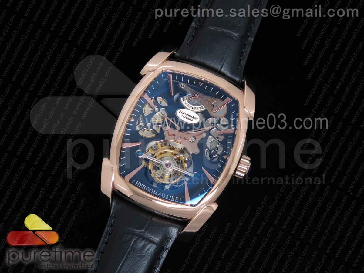 파르마지아니 칼파 그란데 뚜르비옹 폴라시스 스켈레톤 다이얼 Kalpa Grande Tourbillon Real PR RG Polished Skeleton Dial on Black Leather Strap