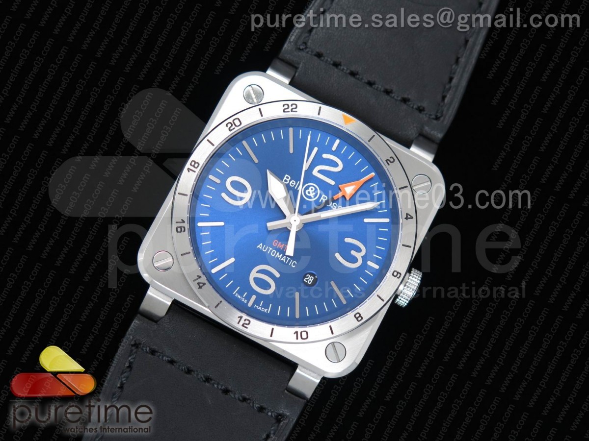 벨엔로스 03-93 GMT 블루 다이얼 블랙 레더 스트랩 BR 03-93 GMT SS 1:1 Best Edition Blue Dial on Black Leather Strap A2836