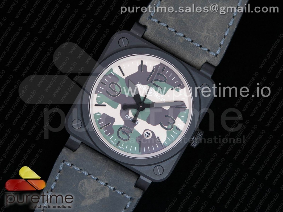 벨엔로스 BR03-92 카모플라주 다이얼 그레이 레더 스트랩 BR03-92 PVD Camouflage Dial on Gray Leather Strap MIYOTA 9015 V2