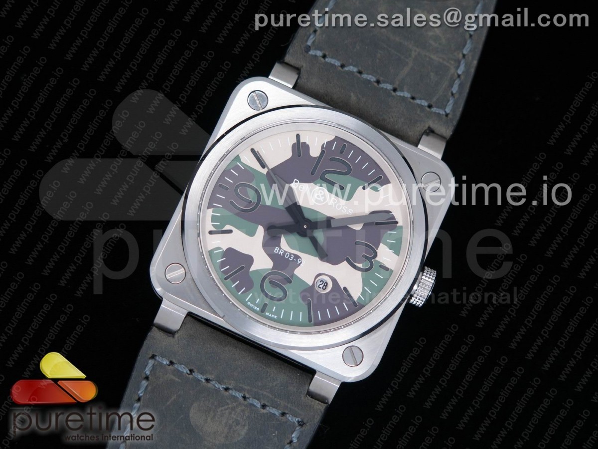 벨엔로스 BR03-92 카모플라주 다이얼 그레이 레더 스트랩 BR03-92 SS Camouflage Dial on Gray Leather Strap MIYOTA 9015 V2