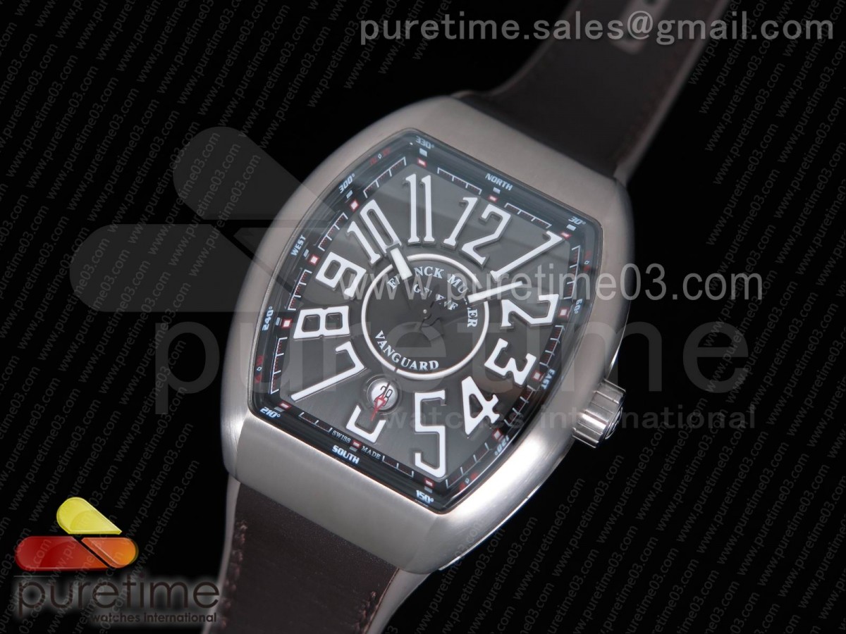 TF공장 프랭크뮬러 뱅가드 V45 티타늄 그레이 다이얼 Vanguard V45 Titanium TF 1:1 Best Edition Gray Dial on Brown Gummy Strap A2892