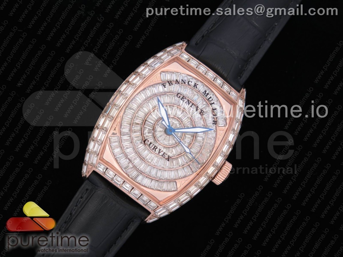 프랭크뮬러 카사블랑카 로즈골드 풀 파베 다이아몬드 다이얼   Casablanca RG Full Paved Diamonds Version Diamonds Dial on Black Leather Strap A2824