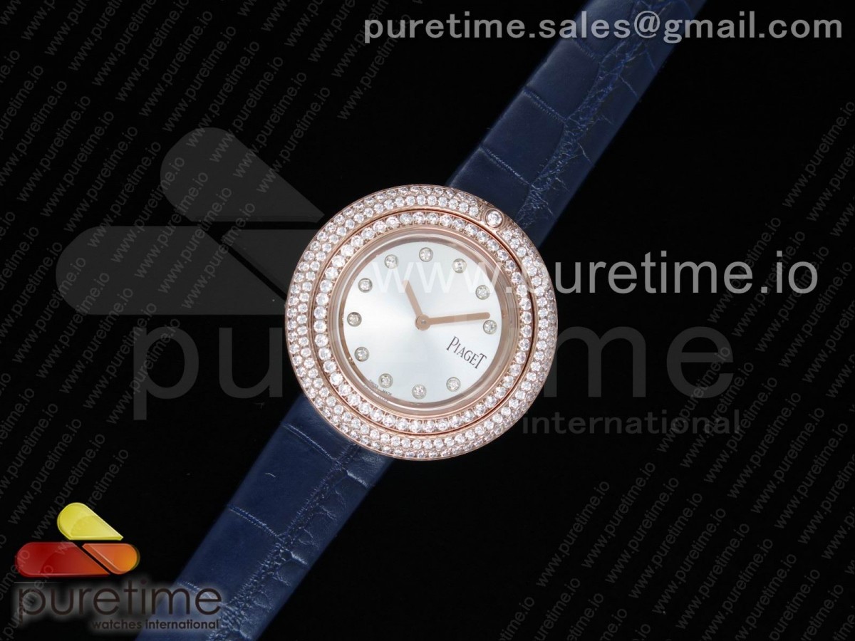 피아제 포제션 로즈골드 화이트 다이얼 더블 다이아몬드 베젤 블루 레더 스트랩 Possession Watch RG White Dial Double Diamonds Bezel on Blue Leather Strap Jap Quartz Movement