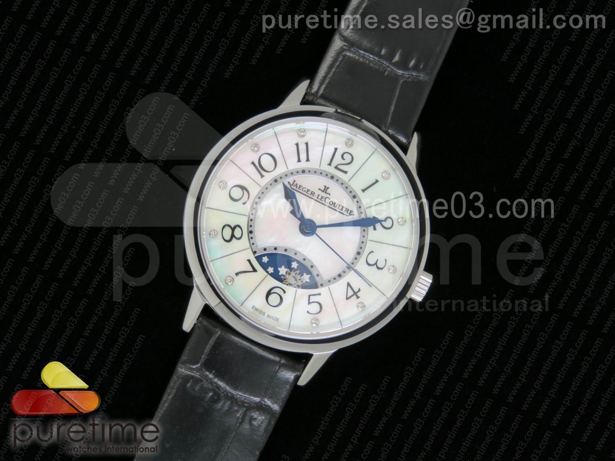 예거르클트르 랑데뷰 나이트 화이트 MOP 다이얼 블랙 레더 스트랩 Rendez-Vous Night & Day SS White MOP Dial on Black Leather Strap A898