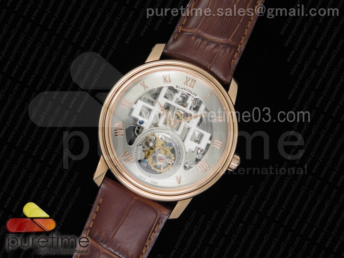 블랑팡 판타지 뚜르비옹 로즈골드 그레이 스켈레톤 다이얼 브라운 레더 스트랩 Fantasy Tourbillon RG Gray Skeleton Dial on Brown Leather Strap