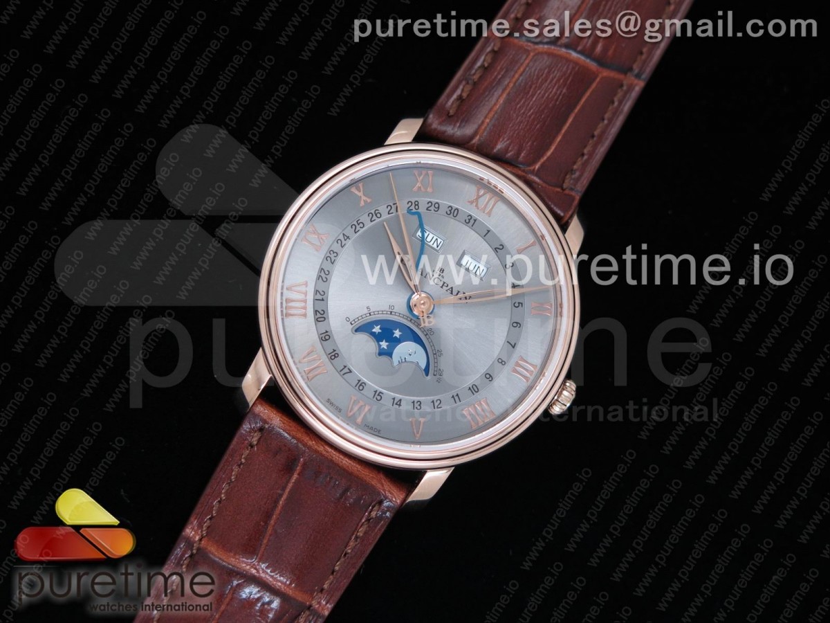 OM공장 블랑팡 V3 빌레레 6654 로즈골드 컴플레케이티트 그레이 다이얼Villeret 6654 RG Complicated Function OMF 1:1 Best Edition Gray Dial on Brown Leather Strap A6654 V3