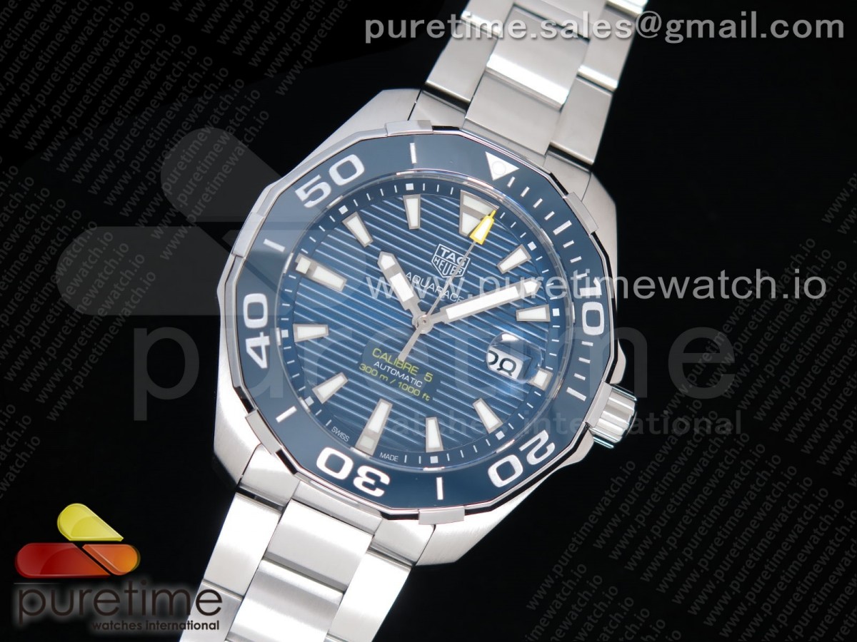 KOR공장 태그호이어 아쿠아레이서 칼리버 5 43MM 스틸 블루다이얼 브슬 / Aquaracer Calibre 5 SS 43mm KOR 11 Best Edition Blue Ceramic Bezel Blue Dial on SS Bracelet SW200