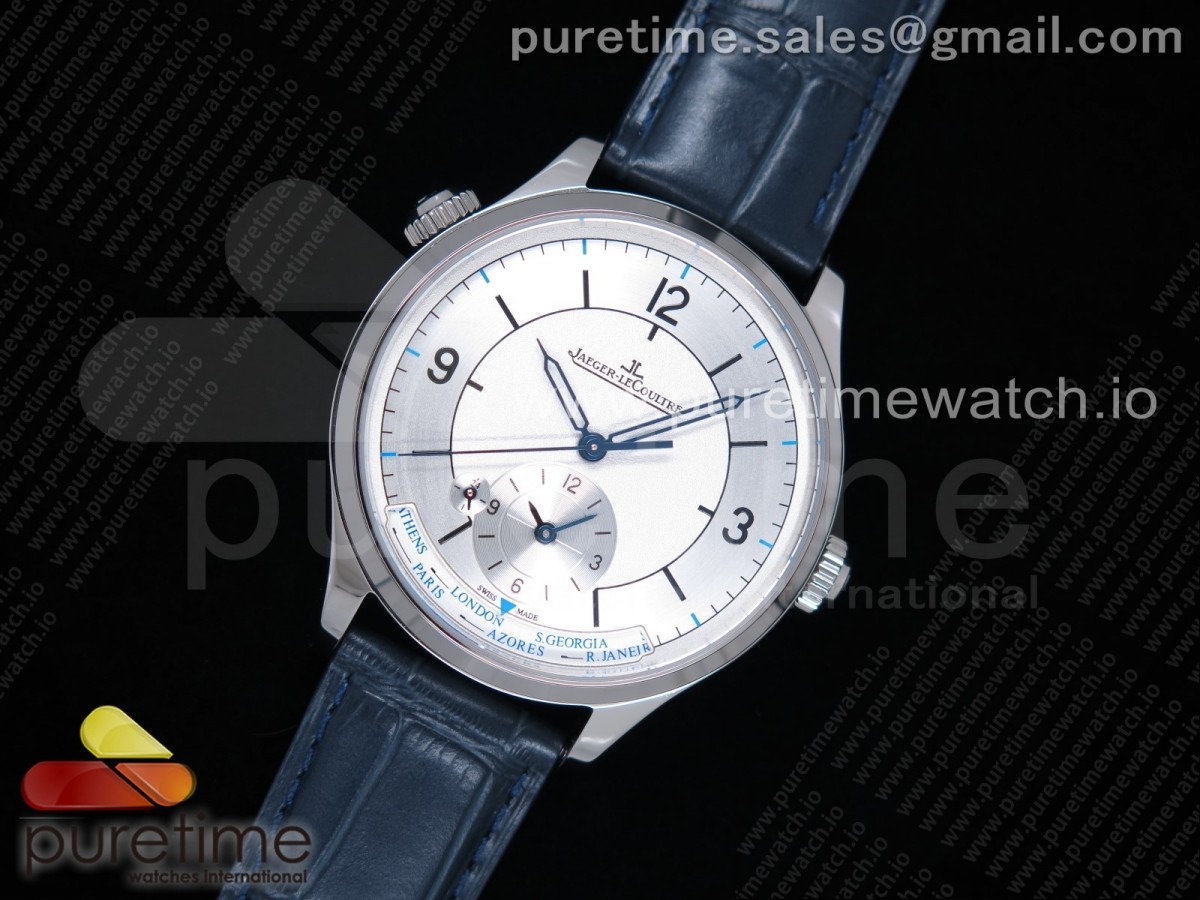 TWA공장 예거르쿨트르 화이트다이얼 가죽 / Master Geographic SS 1428530 TWA Best Edition White Dial on Blue Leather Strap A939