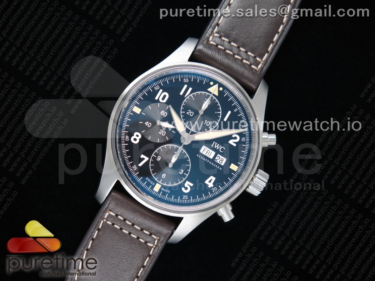 ZF공장 파일럿 크로노그래프 스핏파이어 블랙다이얼 가죽 / Pilot Chrono Spitfire IW387903 SS ZF 11 Best Edition Black Dial on Brown Leather Strap A7750