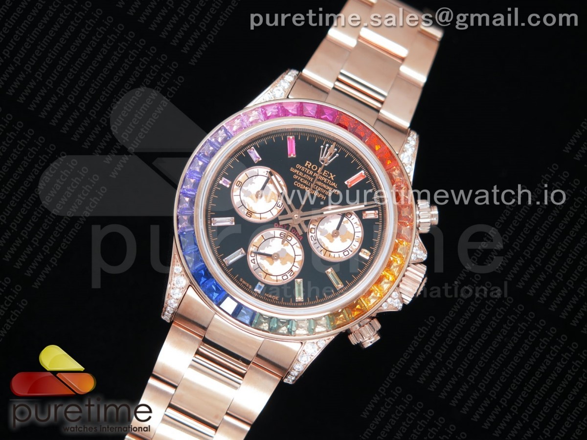 BL공장 롤렉스 데이토나 레인보우 크리스탈 그레이브라운 / Daytona 116595RBOW RG Rainbow Crystal OMF Best Edition Black Dial on RG Bracelet A4130