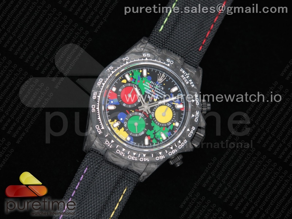 TW공장 롤렉스 데이토나 카본 블랙다이얼 컬러풀나일론 / Daytona DIW TWF Best Edition Carbon Case and Bezel Colorful Dial on Black Nylon Strap A7750