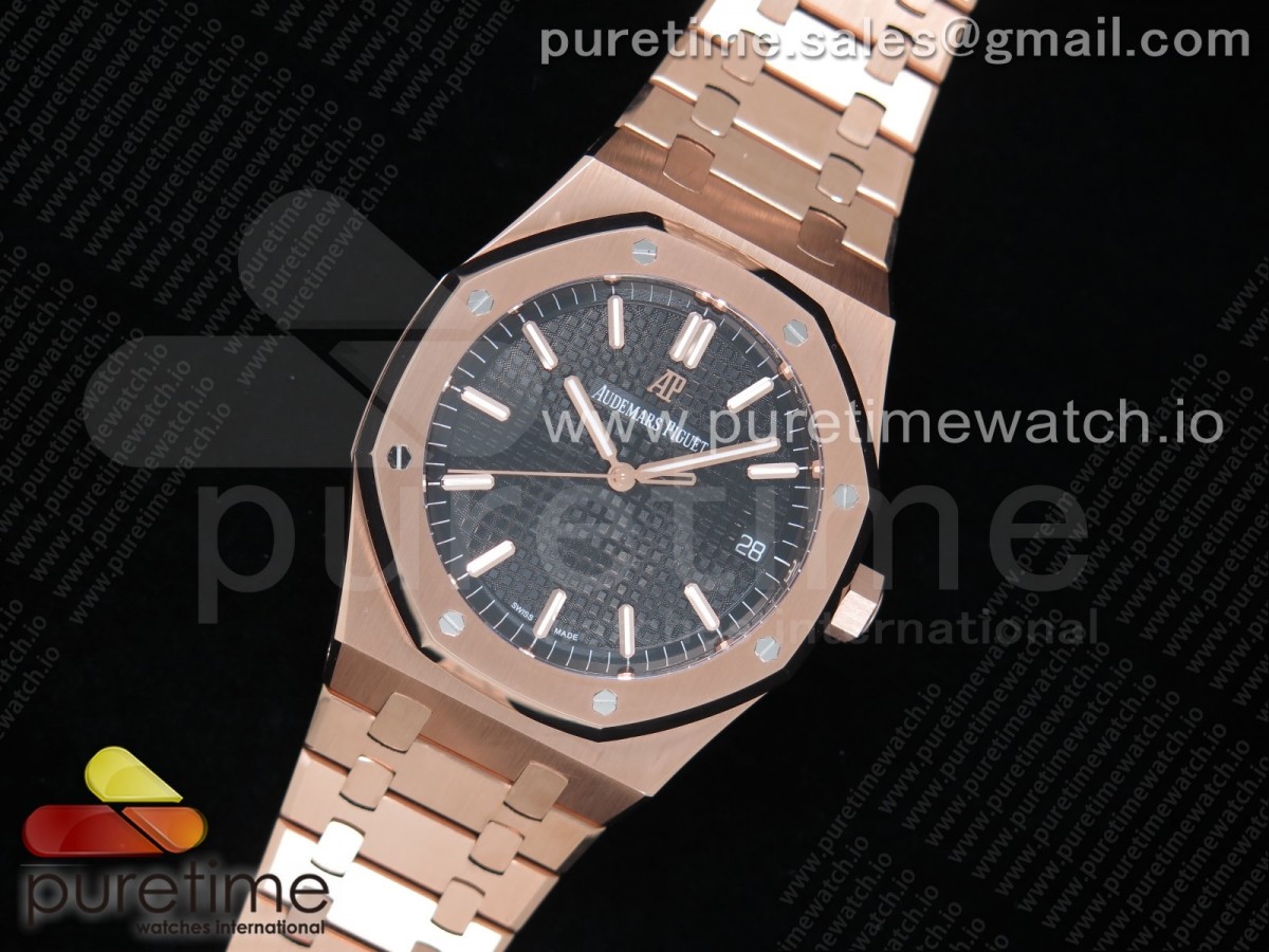 OM공장 오데마피게 15500 로얄오크 41MM 로즈골드 블랙다이얼 브슬 / Royal Oak 41mm 15500 RG OMF 11 Best Edition Black Textured Dial on RG Bracelet MIYOTA 9015