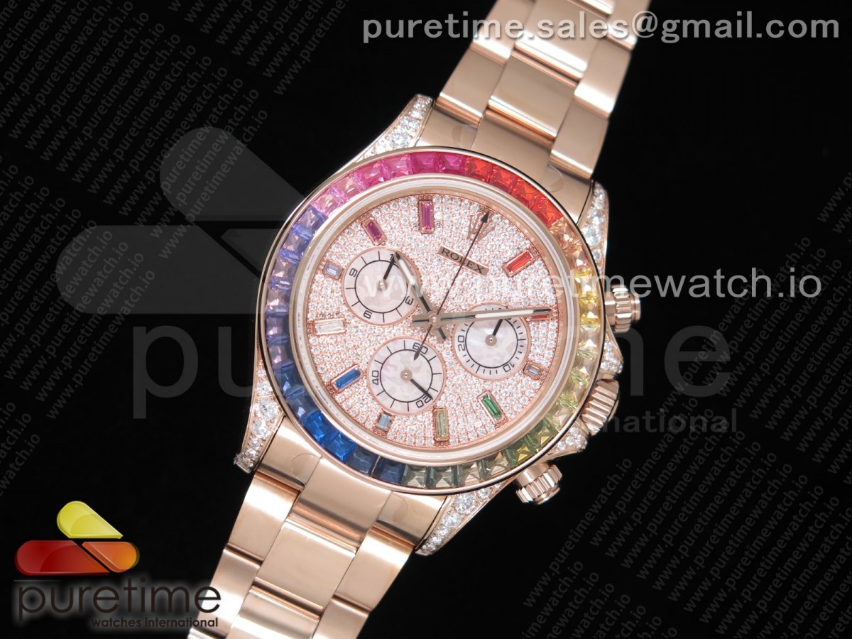 JH공장 롤렉스 데이토나 로골 레인보우 바게트베젤 브슬 / Daytona RG JHF Best Edition RG Diamonds Dial Rainbow Bezel on RG Bracelet A4130