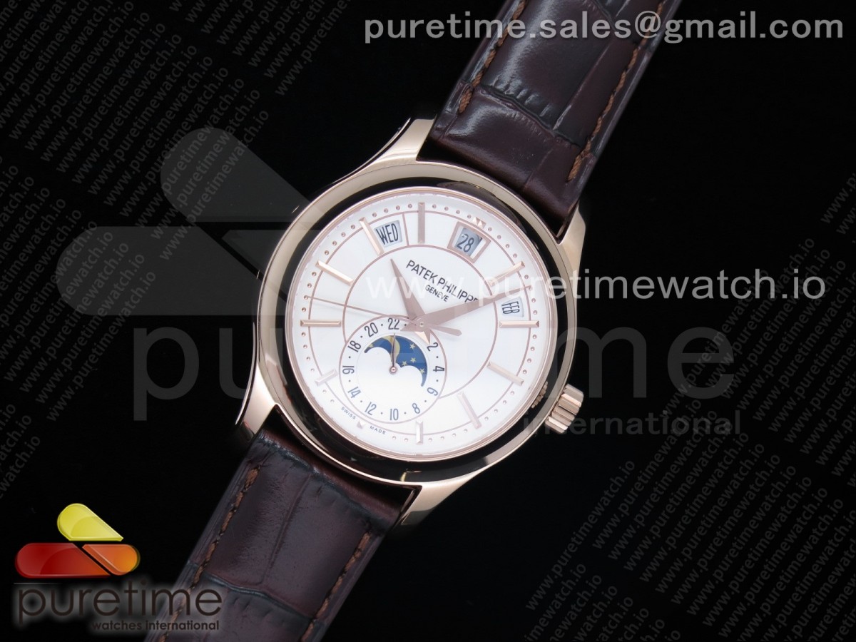 GR공장 파텍필립 애뉴얼 캘린더 로즈골드 실버다이얼 가죽 / Complications 5205R RG GRF Best Edition White Dial on Brown Leather Strap A324