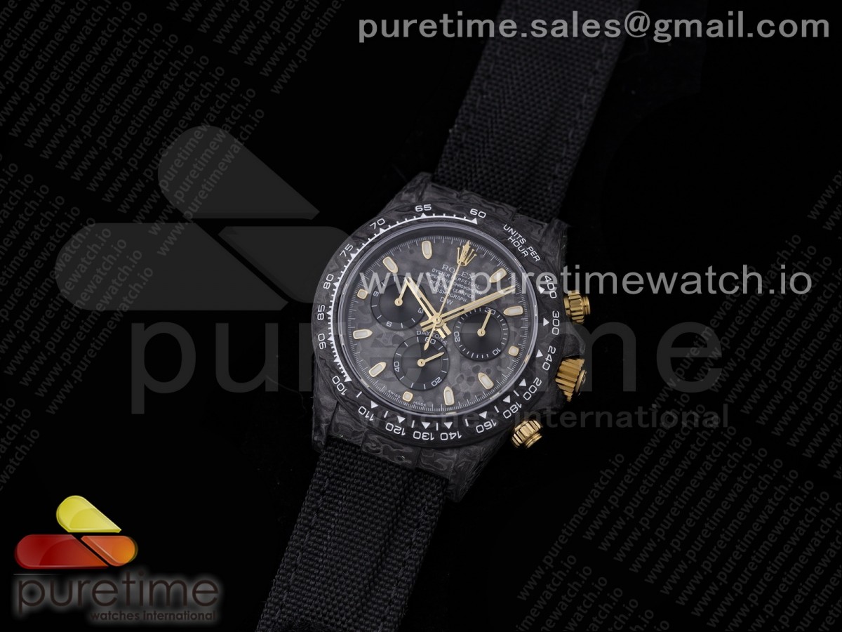 OM공장 롤렉스 데이토나 포지드카본 블랙 골드 가죽 / Daytona DIW Carbon OMF Best Edition CarbonBlack Dial on Black Nylon Strap A4130