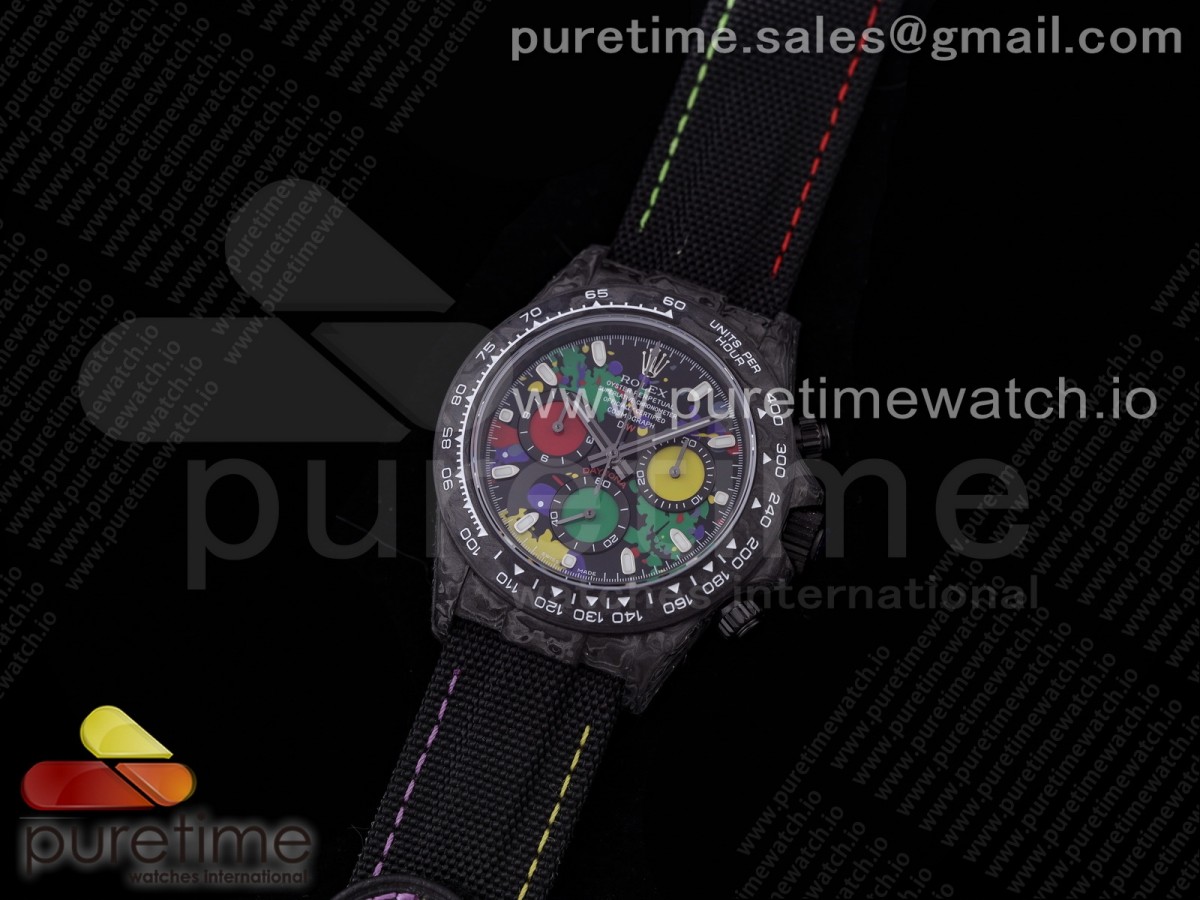 OM공장 롤렉스 데이토나 포지드카본 컬러 블랙 가죽 / Daytona DIW Carbon OMF Best Edition Black Colorful Dial on Black Leather Strap A4130