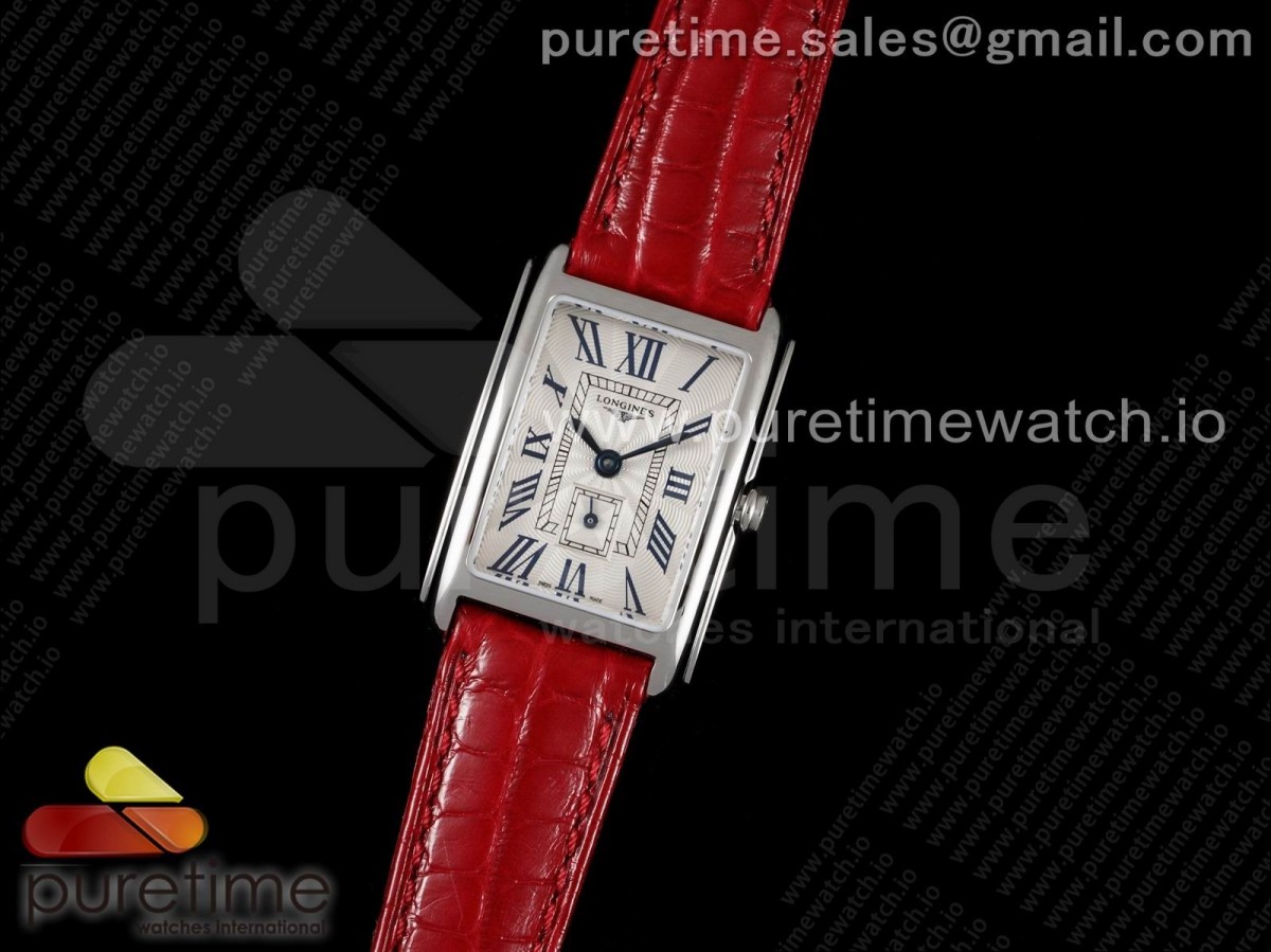 8848공장 론진 돌체비타 23MM 실버 레드 악어 가죽 / DolceVita 23mm Ladies Watch 8848F 1:1 Best Edition White Dial on Red Croco Strap Swiss Quartz