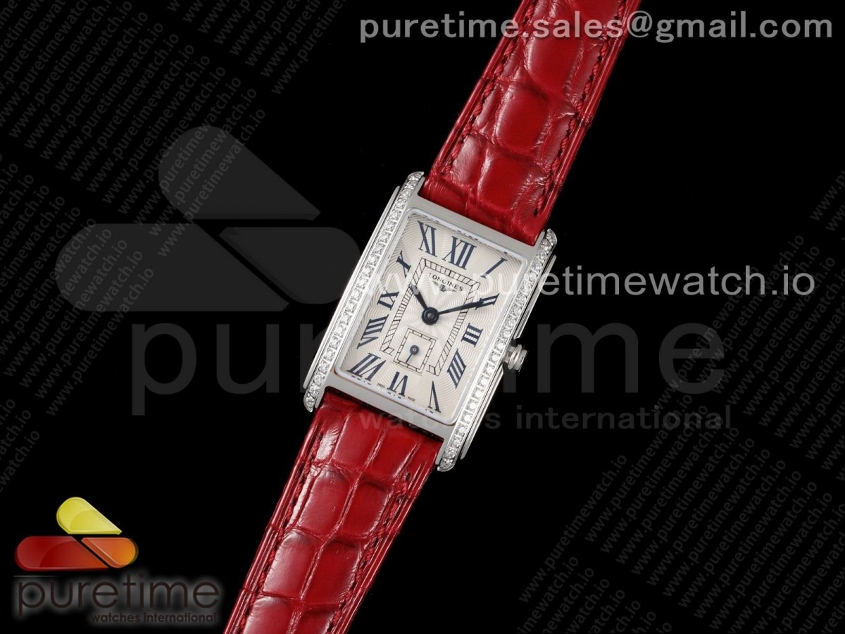 8848공장 론진 돌체비타 다이아베젤 23MM 실버 레드 악어가죽 / DolceVita 23mm Ladies Watch 8848F 11 Best Edition White Dial on Red Leather Strap Swiss Quartz