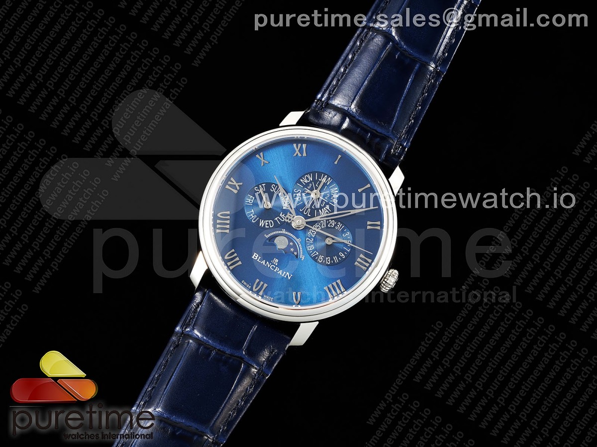 HR공장 블랑팡 빌레레 콴티엠 퍼페츄얼 블루다이얼 6656 가죽 / Villeret Quantieme Perpetuel 6656 SS HRF Best Edition Blue Dial on Blue Leather Strap A5954