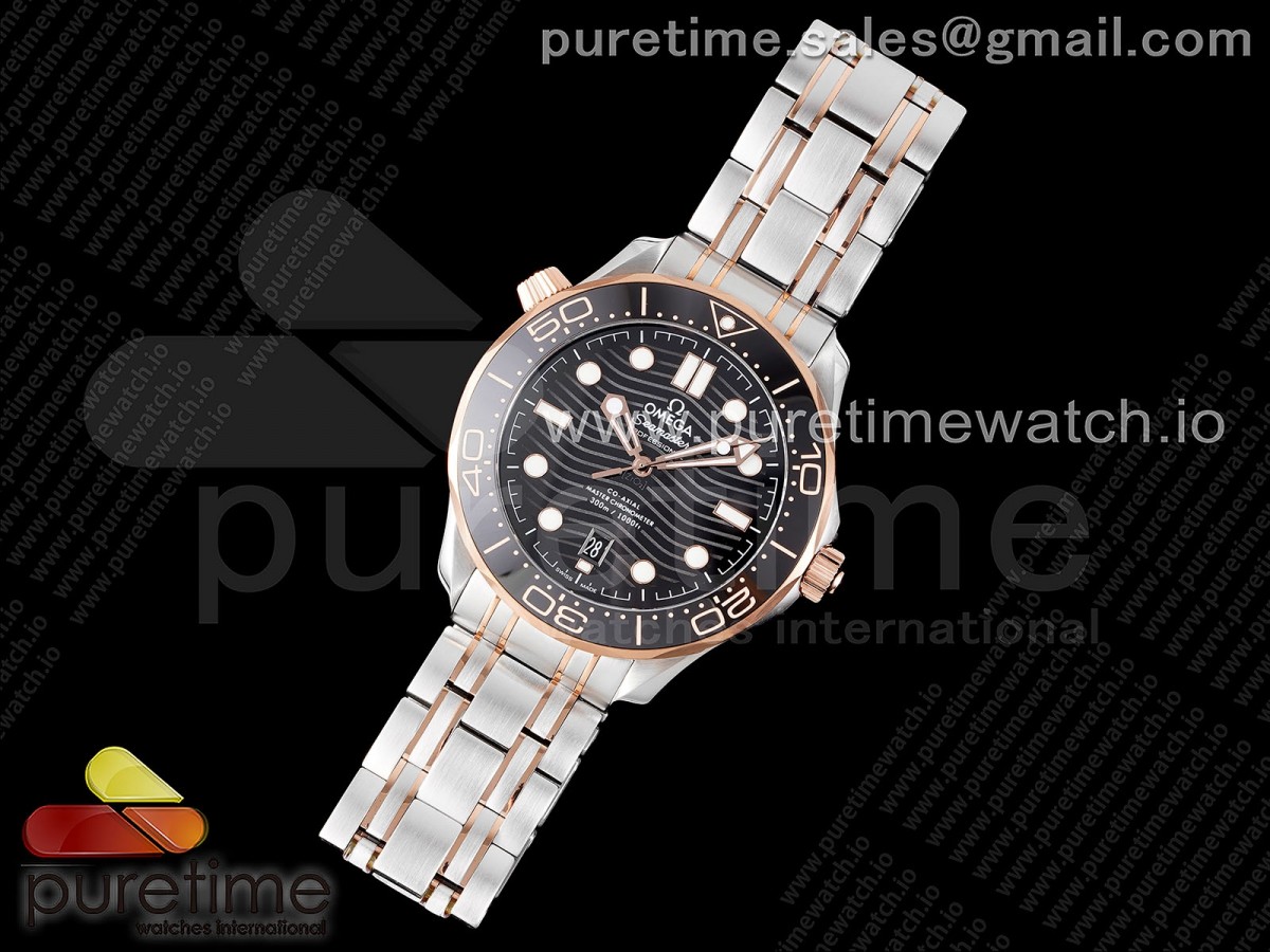 TWS공장 오메가 씨마스터 다이버 300 블랙 브슬 로즈골드콤비 /  Seamaster Diver 300M TWS 11 Best Edition Black Ceramic RG Bezel Black Dial on SSRG Bracelet A8800