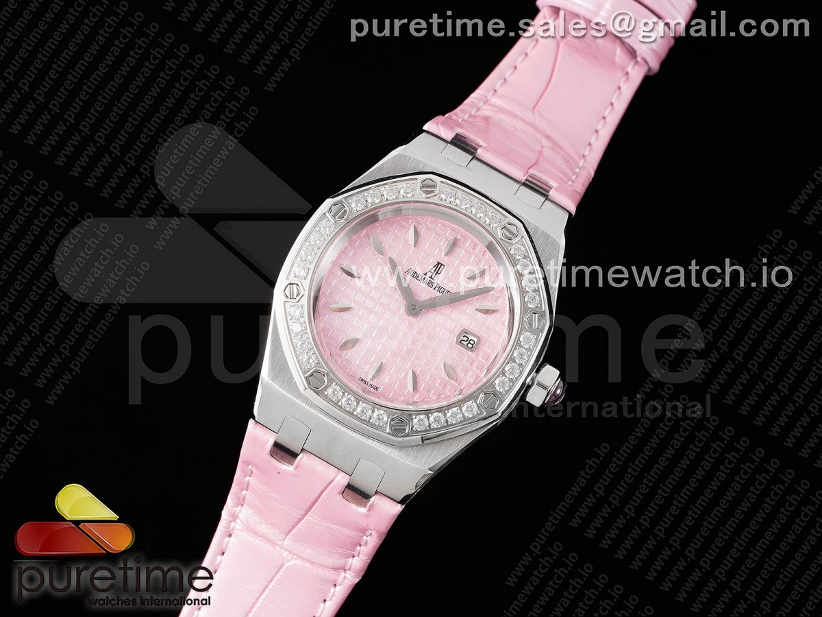 TW공장 오데마피게 로얄오크 오프쇼어 37MM 다이아베젤 핑크다이얼 가죽 / Royal Oak Offshore Ladies 37mm SS TWF Best Edition Pink Dial Diamonds Bezel on Pink Leather Strap ETA Quartz