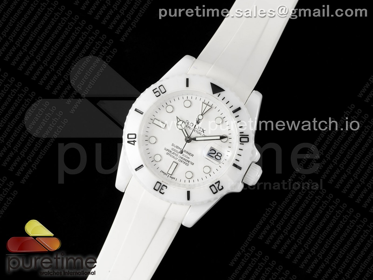 5G공장 롤렉스 서브마리너 40MM 화이트세라믹 화이트다이얼 화이트러버 / Submariner 40mm White Ceramic 5GF Best Edition White Dial on White Rubber Strap SA3135