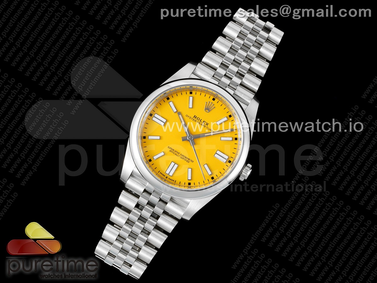 EW공장 롤렉스 오이스터퍼페츄얼 41MM 옐로우다이얼 쥬빌레 (인덱스틀어짐 교환X)  / Oyster Perpetual 41mm 124300 EWF Best Edition Yellow Dial on SS Jubilee Bracelet A3230