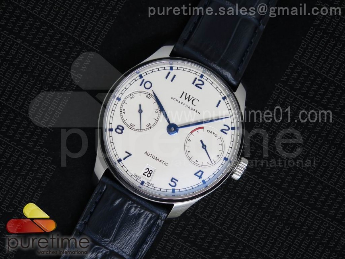 ZF공장 IWC 포르투기즈 부엉이 화이트다이얼 블루핸즈 Portuguese Real PR IW500705 ZF 11 Best Edition White Dial Blue Markers on Blue Leather Strap A52010 V3