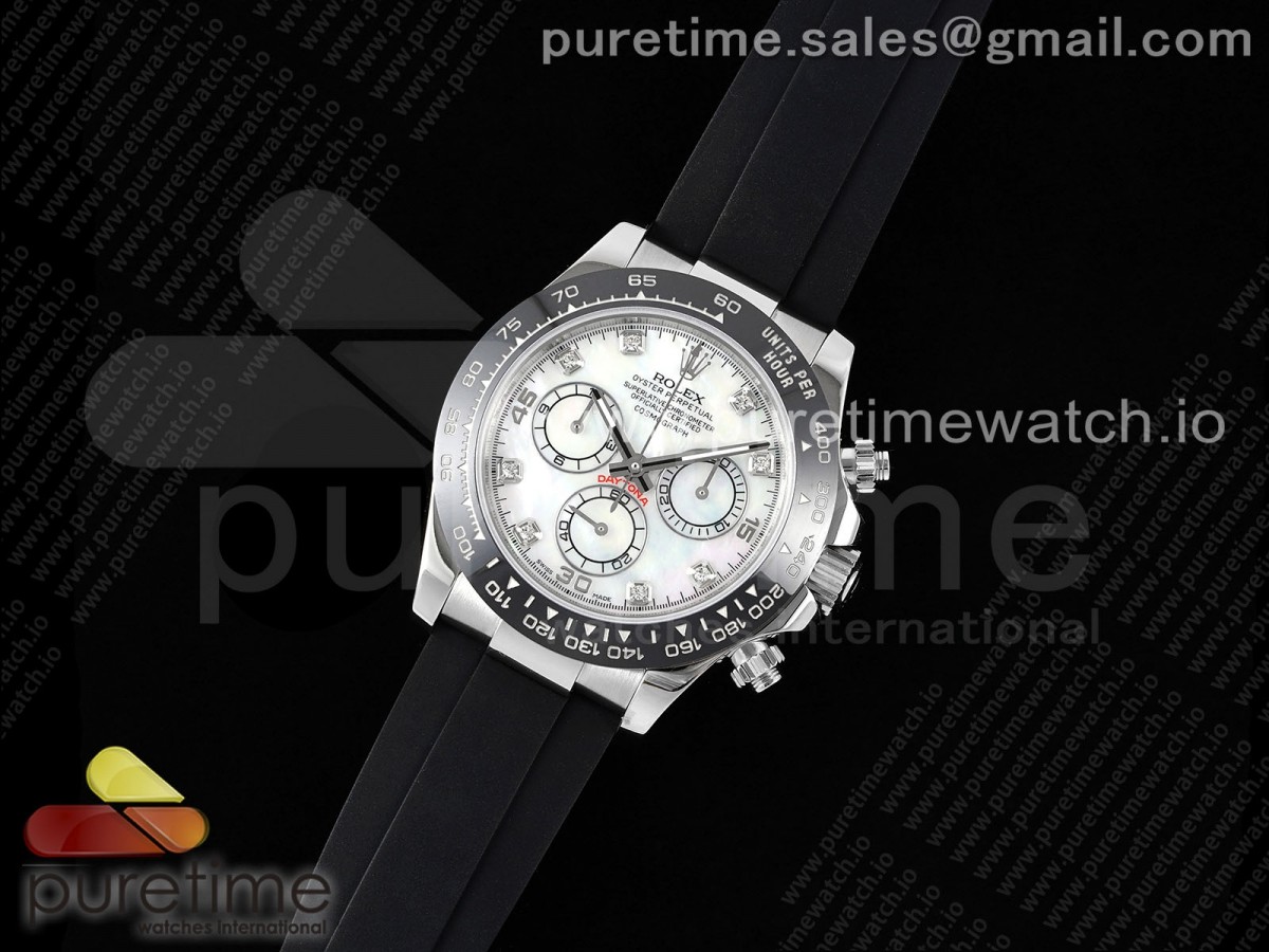 OM공장 롤렉스 데이토나 116519 자개다이얼 8P  Daytona 116519 SS OMF Best Edition White MOP Diamonds Dial on Oysterflex Strap A7750 (Slim Movement)