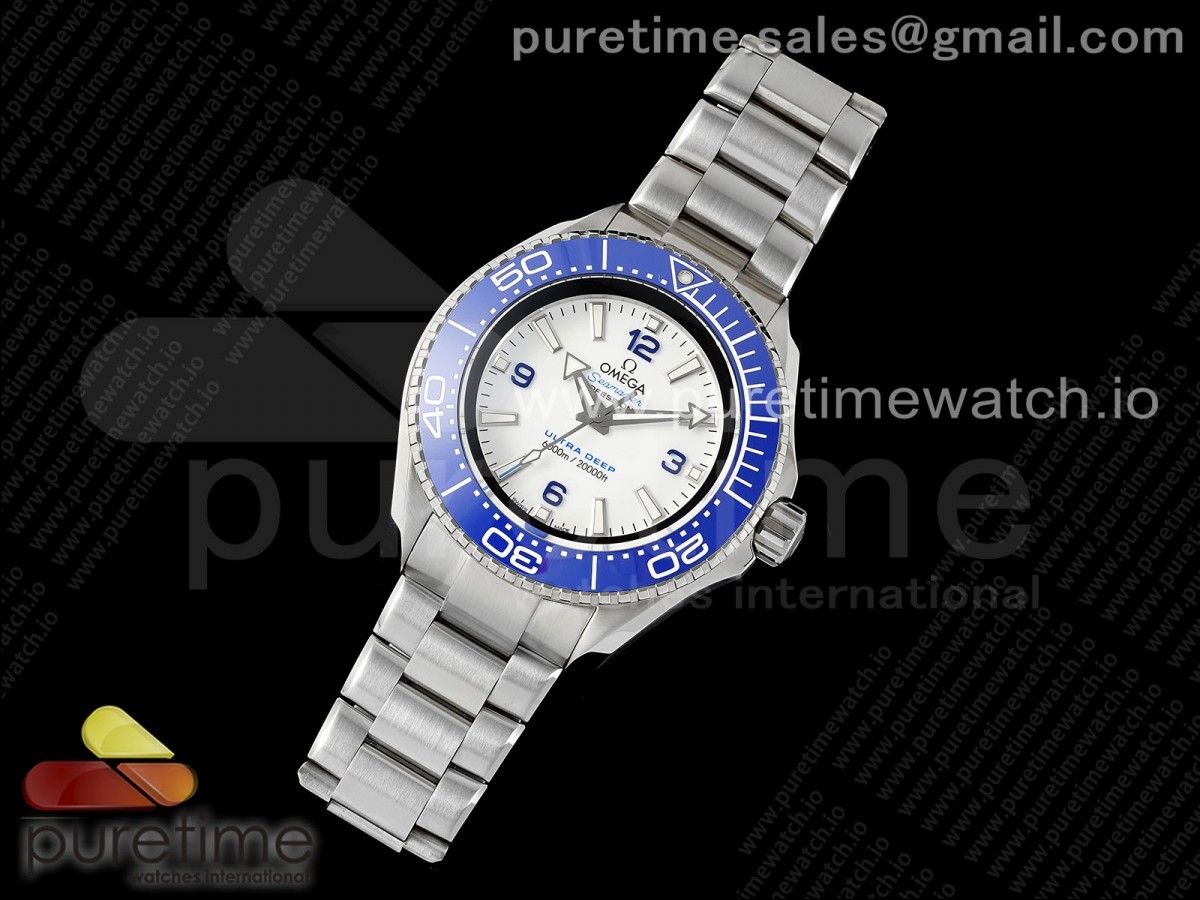 TF공장 오메가 씨마스터6000 울트라딥 블루 브레이슬릿 Seamaster 6000M Ultra Deep SS TF 11 Best Edition White Dial Blue Ceramic Bezel on SS Bracelet A2824