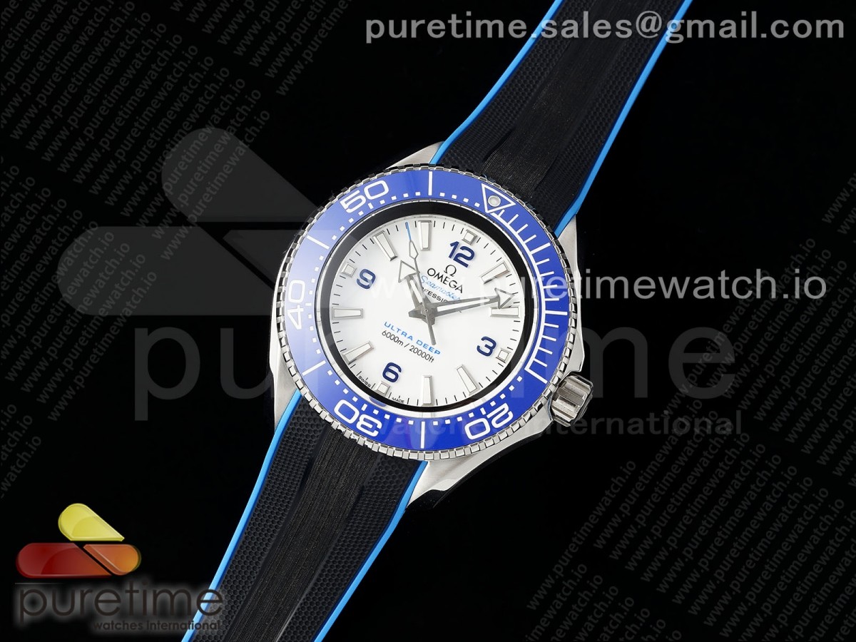 TF공장 오메가 씨마스터6000 울트라딥 블루 러버스트랩 Seamaster 6000M Ultra Deep SS TF 11 Best Edition White Dial Blue Ceramic Bezel on Black Rubber Strap A2824