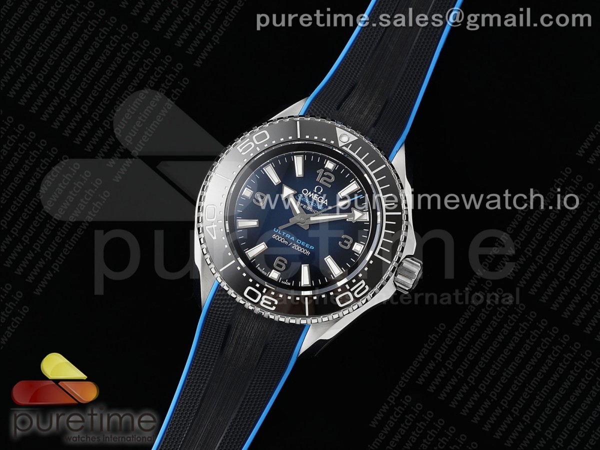 TF공장 오메가 씨마스터6000 울트라딥 블랙 러버스트랩 Seamaster 6000M Ultra Deep SS TF 11 Best Edition Blue Dial Black Ceramic Bezel on Black Rubber Strap A2824