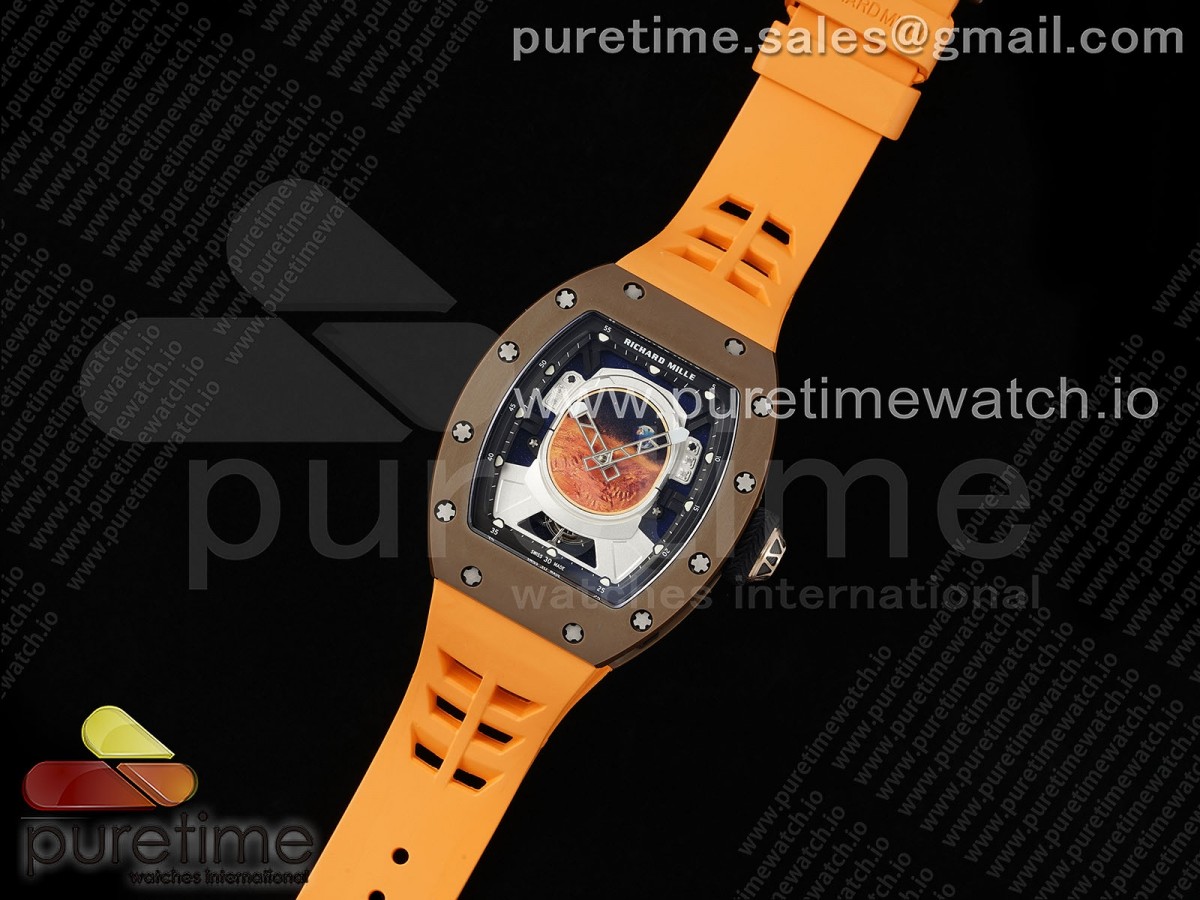 YS공장 RM52 투어빌론 RM52 Astronaut Tourbillon Brown Ceramic YSF Best Edition on Orange Rubber Strap