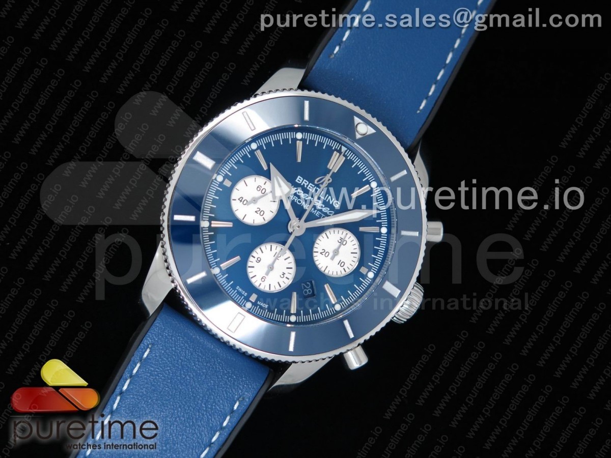 브라이틀링 트랜스오션 헤르티지 2 크로노그래프 44 블루화이트다이얼 브슬추가가능(추가금발생) / 가죽 Superocean Heritage II B01 Chronograph 44 SS Blue/White Dial on Blue Leather Strap A7750